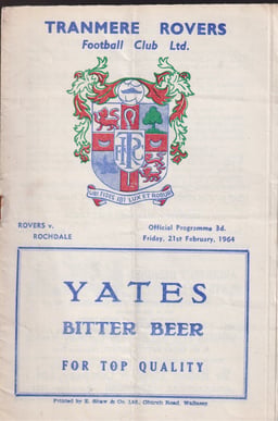 Tranmere Rovers v Rochdale Match Programme 1964-02-21